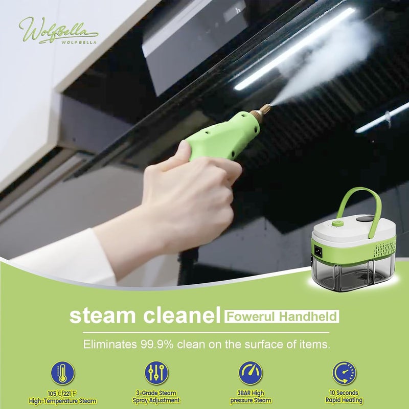 Wolfbella Steam Cleaner,15s Heat-Up,1.4L Tank,Steamer for Cleaning with 10 pcs Accessories,Multi-2500W High Temperature and Pressure handheld steamer,Steam Clea (1-Green) - Image 2